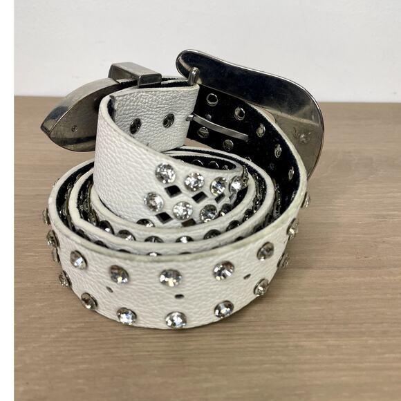 Women\'s Western Rhinestone studded leather belt white L 42\